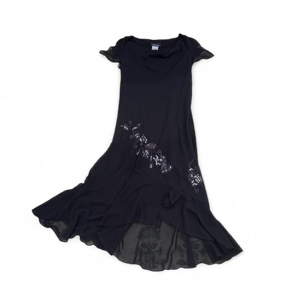 Y2K Fairy Grunge Whimsygoth Flowy Sequined Drop Waist Midi Dress